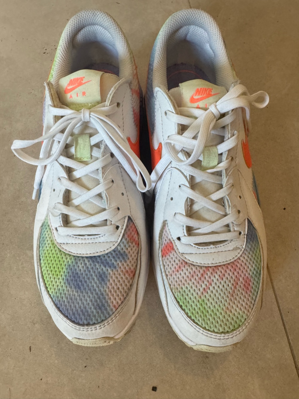 Nike Kids White Sneakers with Rainbow Mesh Accents